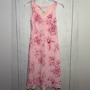 Ann Taylor LOFT Pink Floral Linen Sleeveless Asymmetrical Dress Size 0